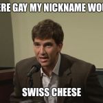 Straight truth | IF I WERE GAY MY NICKNAME WOULD BE; SWISS CHEESE | image tagged in browser history,funny,funny meme,laugh,the truth teller | made w/ Imgflip meme maker