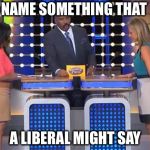 Family feud  | NAME SOMETHING THAT; A LIBERAL MIGHT SAY | image tagged in family feud,liberal | made w/ Imgflip meme maker