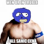 JOHN SANIC | WEN UR IN TRUBLE; CALL SANIC CENA | image tagged in john sanic | made w/ Imgflip meme maker