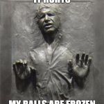 han solo frozen balls | IT HURTS; MY BALLS ARE FROZEN | image tagged in han solo frozen carbonite | made w/ Imgflip meme maker