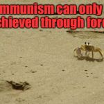 Little Acknowledged Fact Crab | Communism can only be achieved through force. | image tagged in little acknowledged fact crab | made w/ Imgflip meme maker