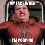 Me when I'm constipation | MY FACE WHEN; I'M POOPING | image tagged in constipation,pooping,spiderman | made w/ Imgflip meme maker