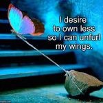 butterfly rock | I desire to own less so I can unfurl my wings. | image tagged in butterfly rock | made w/ Imgflip meme maker