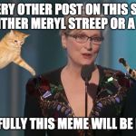 Meryl Streep | EVERY OTHER POST ON THIS SITE IS EITHER MERYL STREEP OR A CAT; SO HOPEFULLY THIS MEME WILL BE POPULAR | image tagged in meryl streep | made w/ Imgflip meme maker