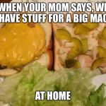 Big Mac | WHEN YOUR MOM SAYS, WE HAVE STUFF FOR A BIG MAC; AT HOME | image tagged in big mac | made w/ Imgflip meme maker