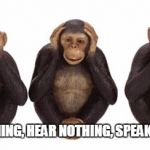 Hear no evil | SEE NOTHING, HEAR NOTHING, SPEAK NOTHING | image tagged in hear no evil | made w/ Imgflip meme maker