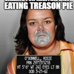 rosie odonell mugshot | EATING TREASON PIE; CALLING FOR MARTIAL LAW | image tagged in rosie odonell mugshot,memes,traitor of the year | made w/ Imgflip meme maker