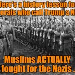 Muslims Fighting for Nazis | Here's a history lesson for Liberals who call Trump a Nazi:; Muslims ACTUALLY fought for the Nazis . | image tagged in muslims fighting for nazis | made w/ Imgflip meme maker