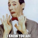 PeeWee Herman | ILLEGITIMATE; I KNOW YOU ARE BUT WHAT AM I | image tagged in peewee herman | made w/ Imgflip meme maker