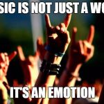 Metal concert | MUSIC IS NOT JUST A WORD; IT'S AN EMOTION | image tagged in metal concert | made w/ Imgflip meme maker