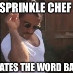 Sprinkle Chef | SPRINKLE CHEF; HATES THE WORD BAE | image tagged in sprinkle chef | made w/ Imgflip meme maker