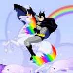 Batman rides a unicorn