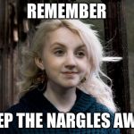 Harry Potter | REMEMBER; KEEP THE NARGLES AWAY | image tagged in harry potter | made w/ Imgflip meme maker