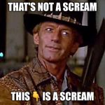 That's not a scream | THAT'S NOT A SCREAM; THIS👇 IS A SCREAM | image tagged in crocodile dundee1 | made w/ Imgflip meme maker