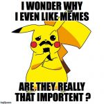 I wonderchu | I WONDER WHY I EVEN LIKE MEMES; ARE THEY REALLY THAT IMPORTENT ? | image tagged in i wonderchu | made w/ Imgflip meme maker