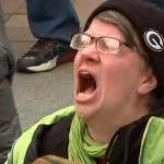 Screaming protester