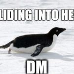 Penguin Slide | SLIDING INTO HER; DM | image tagged in penguin slide | made w/ Imgflip meme maker