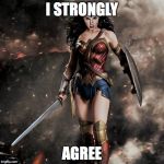 wonder woman  | I STRONGLY; AGREE | image tagged in wonder woman | made w/ Imgflip meme maker