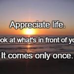 ocean | Appreciate life. Look at what's in front of you. It comes only once. | image tagged in ocean | made w/ Imgflip meme maker