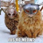 Viking Cats | UHH, FUS-RO-MEOW? | image tagged in viking cats | made w/ Imgflip meme maker