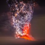 Lightning Hitting Erupting Volcano
