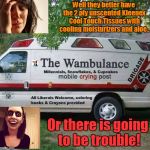 Wambulance 2 | Well they better have the 2 ply unscented Kleenex Cool Touch Tissues with cooling moisturizers and aloe.. Or there is going to be trouble! | image tagged in wambulance,kleenex,first world problems,zombie overly attached girlfriend,crazy girl | made w/ Imgflip meme maker