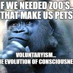 Truth | IF WE NEEDED ZOO'S... THAT MAKE US PETS; VOLUNTARYISM...  THE EVOLUTION OF CONSCIOUSNESS | image tagged in truth | made w/ Imgflip meme maker
