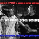 Promises Made, Promises kept
Shock to the system | Get used to it. @POTUS is a man of action and impact. Promises made, promises kept. Shock to the system. 
And he's just getting started | image tagged in bride of trumpenstein,kellyanne conway,trump,promises,shock,just getting started | made w/ Imgflip meme maker