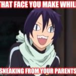 Yato Troll Face | THAT FACE YOU MAKE WHILE; SNEAKING FROM YOUR PARENTS | image tagged in yato troll face | made w/ Imgflip meme maker