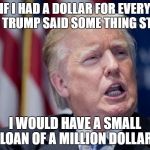 Donald Trump Derp | IF I HAD A DOLLAR FOR EVERY TIME TRUMP SAID SOME THING STUPID; I WOULD HAVE A SMALL LOAN OF A MILLION DOLLAR | image tagged in donald trump derp | made w/ Imgflip meme maker