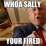 Donald Trump: You're fired | WHOA SALLY; YOUR FIRED | image tagged in donald trump you're fired | made w/ Imgflip meme maker