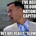 Forrest Gump one less thing | I'VE BEEN TO OUR NATIONS CAPITOL; THEY ARE REALLY "SLOW" | image tagged in forrest gump one less thing | made w/ Imgflip meme maker