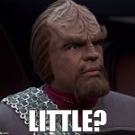 Worf little | LITTLE? | image tagged in worf | made w/ Imgflip meme maker
