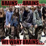 zombie apocalypse or protest march? | BRAINS . . .BRAINS . . . WE WANT BRAINS . . . | image tagged in walking dead meme,protest,protesters,politics,america | made w/ Imgflip meme maker