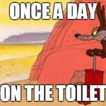 Wile e coyote dynamite | ONCE A DAY; ON THE TOILET | image tagged in wile e coyote dynamite | made w/ Imgflip meme maker