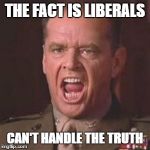 You can't handle the truth | THE FACT IS
LIBERALS; CAN'T HANDLE THE TRUTH | image tagged in you can't handle the truth | made w/ Imgflip meme maker