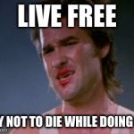 How you livin Imageflippers ? | LIVE FREE; TRY NOT TO DIE WHILE DOING SO | image tagged in jack burton,funny,memes,dogs,cats,animals | made w/ Imgflip meme maker