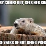 Groundhog | HILLARY COMES OUT, SEES HER SHADOW; 4 MORE YEARS OF NOT BEING PRESIDENT | image tagged in groundhog,hillary clinton | made w/ Imgflip meme maker
