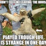 Happy Sloth | DIDN'T FILL LIKE LEAVING THE HOUSE; PLAYED TROUGH LIFE IS STRANGE IN ONE DAY | image tagged in happy sloth | made w/ Imgflip meme maker