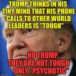 IMPOTUS | TRUMP THINKS IN HIS TINY MIND THAT HIS PHONE CALLS TO OTHER WORLD LEADERS IS "TOUGH"; NO TRUMP THEY ARE NOT TOUGH     ONLY "PSYCHOTIC" | image tagged in impotus | made w/ Imgflip meme maker