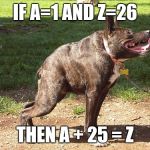 Inbred dog | IF A=1 AND Z=26; THEN A + 25 = Z | image tagged in inbred dog | made w/ Imgflip meme maker