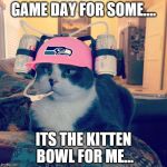 Seahawks Game Day | GAME DAY FOR SOME.... ITS THE KITTEN BOWL FOR ME... | image tagged in seahawks game day | made w/ Imgflip meme maker