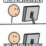 Weird shit | *WEIRD INTESTIFIES*; "I JUST SAW A RULE 34 OF MYSELF." | image tagged in weird shit | made w/ Imgflip meme maker