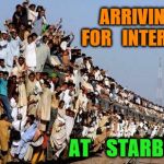 Overcrowded Train | ARRIVING    FOR   INTERVIEW; AT    STARBUCKS | image tagged in overcrowded train | made w/ Imgflip meme maker