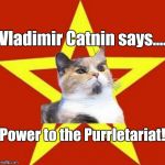 lenin cat | Vladimir Catnin says.... Power to the Purrletariat! | image tagged in lenin cat | made w/ Imgflip meme maker