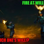 Fire at will!!! | FIRE AT WILL! WHICH ONE'S WILL!? | image tagged in demonic penguin twilight firing,fire at will,which ones will,halo 3,favorite line,mrs church | made w/ Imgflip meme maker