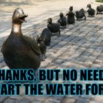 Only a Foul would follow me! | THANKS, BUT NO NEED TO PART THE WATER FOR US | image tagged in ducks in a row,moses,memers,spirit animal,foul,world leaders | made w/ Imgflip meme maker