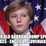 Barron Trump | 10 YEAR OLD BARRON TRUMP SPEAKS 3 LANGUAGES - ENGLISH, SLOVENIAN, FRENCH | image tagged in barron trump | made w/ Imgflip meme maker