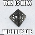 a four-sided die | THIS IS HOW; WIZARDS DIE | image tagged in a four-sided die | made w/ Imgflip meme maker
