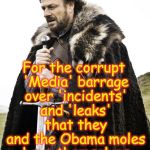 Brace yourselves  | Brace Yourselves; For the corrupt 'Media' barrage over 'incidents' and 'leaks' that they and the Obama moles have themselves orchestrated ... | image tagged in brace yourselves | made w/ Imgflip meme maker